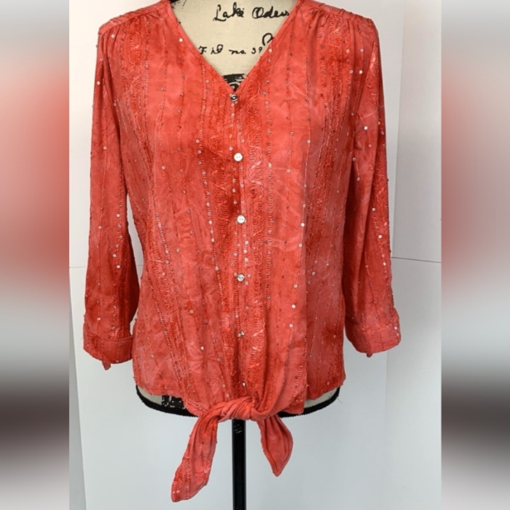 New Directions Coral Button-Down Shirt